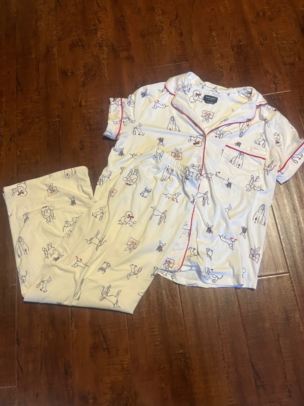 kate spade Dog Party pajama set, short sleeve pants set, small (see notes)
